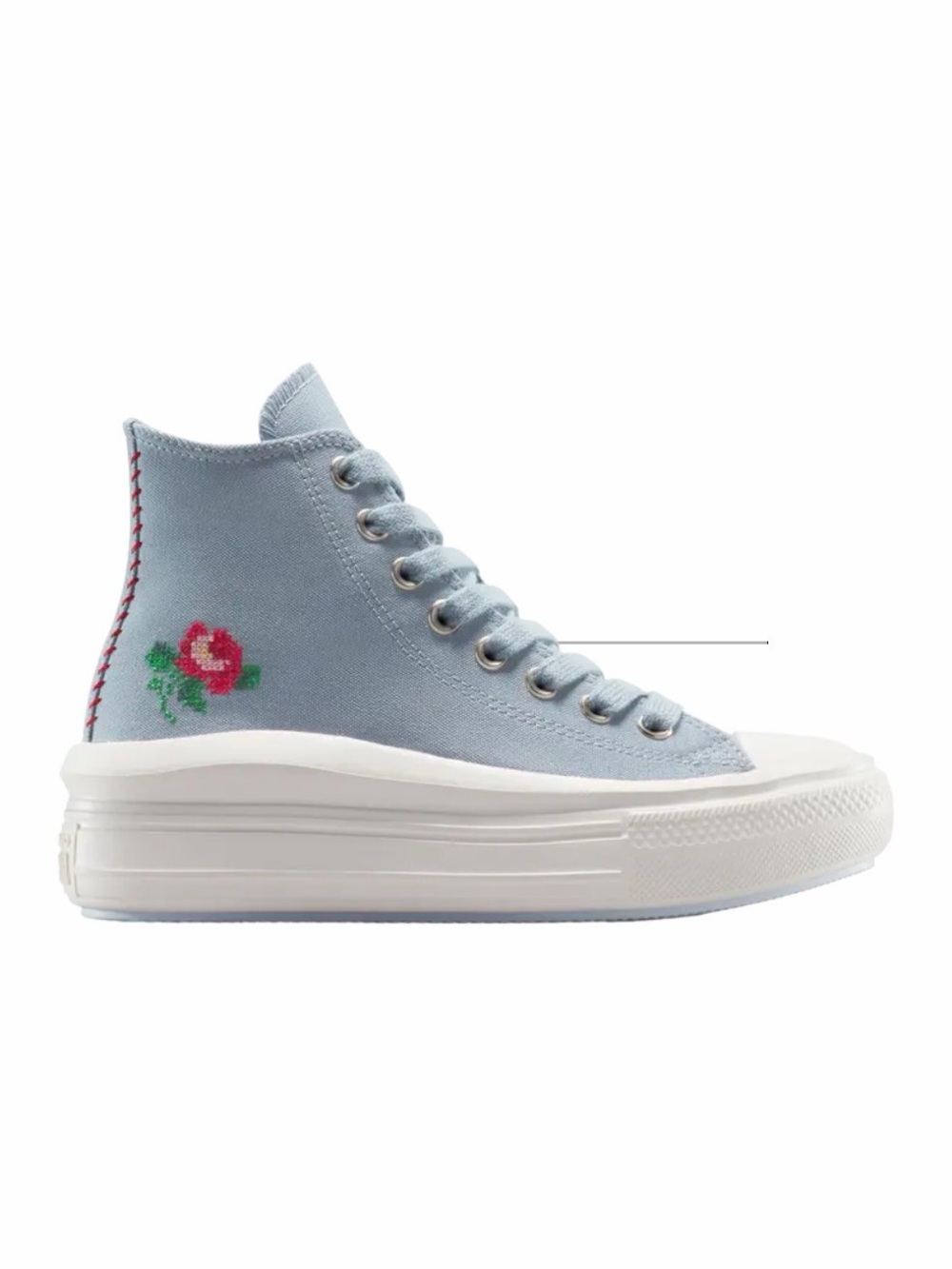 Converse Light Blue High-Top Sneakers with Pink Rose Embroidery